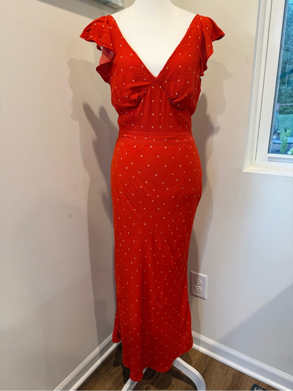 Jason Wu Red Polka Dot V-Neck Flutter sleeve Maxi Dress Size 4